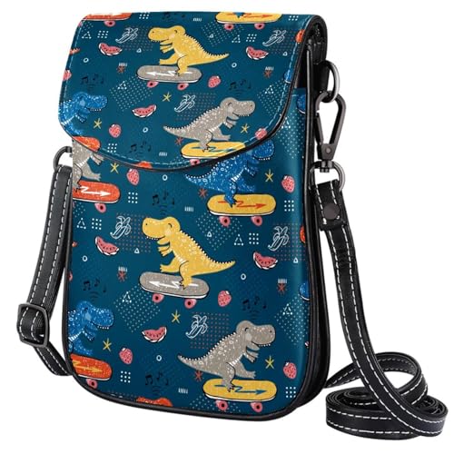 GIOKQB Damen Klein Umhängetasche Dinosaurier Skateboard Schultertasche Handytasche Zum Umhängen Mini Crossbody Tasche von GIOKQB