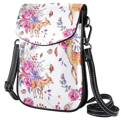 GIOKQB Damen Klein Umhängetasche Hirschrose Blume Schultertasche Handytasche Zum Umhängen Mini Crossbody Tasche von GIOKQB