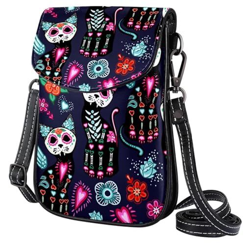 GIOKQB Damen Klein Umhängetasche Lila Katze Schultertasche Handytasche Zum Umhängen Mini Crossbody Tasche von GIOKQB