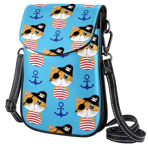 GIOKQB Damen Klein Umhängetasche Piratenschiff Katze Schultertasche Handytasche Zum Umhängen Mini Crossbody Tasche von GIOKQB