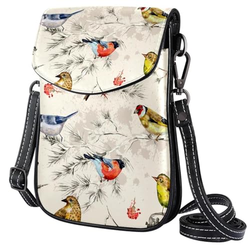 GIOKQB Damen Klein Umhängetasche Retro Vögel Floral Schultertasche Handytasche Zum Umhängen Mini Crossbody Tasche von GIOKQB