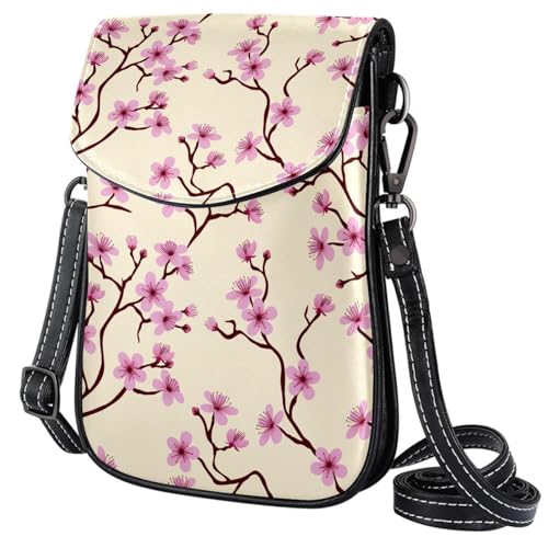 GIOKQB Damen Klein Umhängetasche Rosa Pfirsichblüten Schultertasche Handytasche Zum Umhängen Mini Crossbody Tasche von GIOKQB