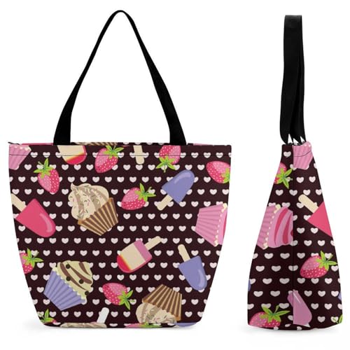 GIOKQB Dessert-Kuchen Damen Handtasche Shopper Umhängetasche Schultertasche Tragetasche Mit Reißverschluss 28.5x18x32.5cm von GIOKQB