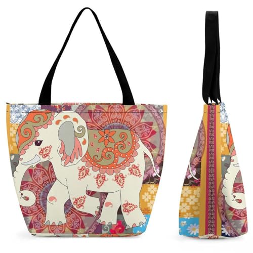 GIOKQB Elefant Damen Handtasche Shopper Umhängetasche Schultertasche Tragetasche Mit Reißverschluss 28.5x18x32.5cm von GIOKQB