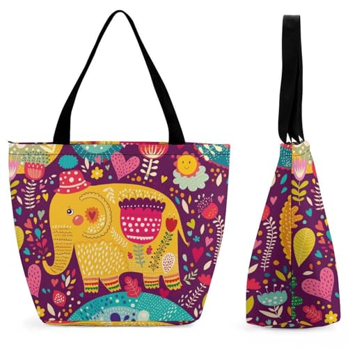 GIOKQB Elefant Klassisch Damen Handtasche Shopper Umhängetasche Schultertasche Tragetasche Mit Reißverschluss 28.5x18x32.5cm von GIOKQB