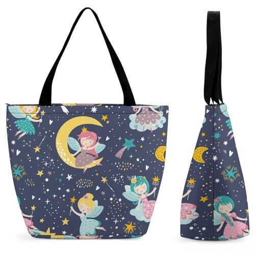 GIOKQB Mädchen Stern Mond Damen Handtasche Shopper Umhängetasche Schultertasche Tragetasche Mit Reißverschluss 28.5x18x32.5cm von GIOKQB