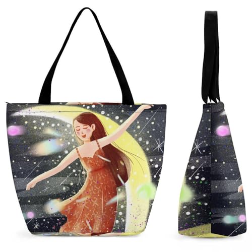 GIOKQB Mädchen Sternenhimmel Damen Handtasche Shopper Umhängetasche Schultertasche Tragetasche Mit Reißverschluss 28.5x18x32.5cm von GIOKQB