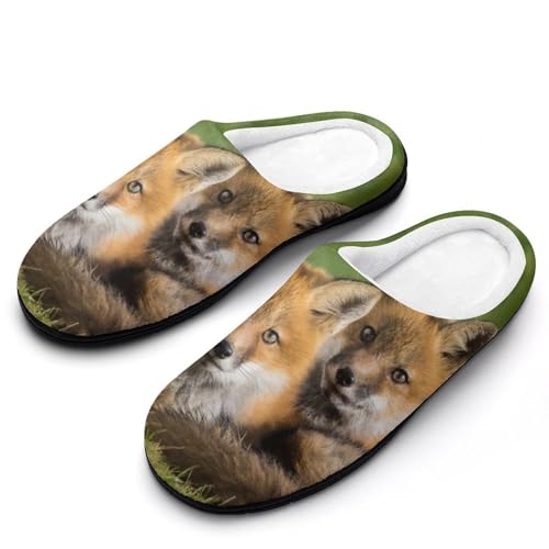 GIOKQB Natürlicher Fuchs Hausschuhe Damen Warme Kunstwolle Memory Foam Slippers Rutschfeste Pantoffeln von GIOKQB