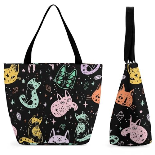 GIOKQB Niedliche Katze Damen Handtasche Shopper Umhängetasche Schultertasche Tragetasche Mit Reißverschluss 28.5x18x32.5cm von GIOKQB