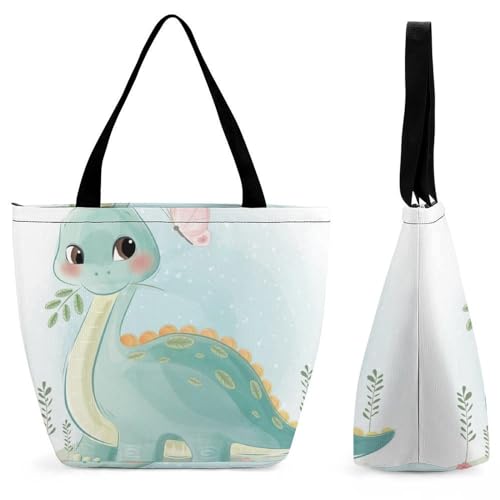 GIOKQB Niedlicher Dinosaurier Damen Handtasche Shopper Umhängetasche Schultertasche Tragetasche Mit Reißverschluss 28.5x18x32.5cm von GIOKQB