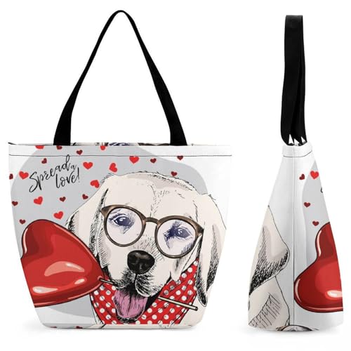 GIOKQB Niedlicher Hund Damen Handtasche Shopper Umhängetasche Schultertasche Tragetasche Mit Reißverschluss 28.5x18x32.5cm von GIOKQB