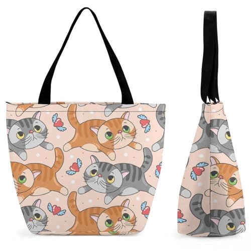 GIOKQB Orange-Graue Katze Damen Handtasche Shopper Umhängetasche Schultertasche Tragetasche Mit Reißverschluss 28.5x18x32.5cm von GIOKQB