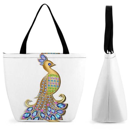 GIOKQB Pfau Damen Handtasche Shopper Umhängetasche Schultertasche Tragetasche Mit Reißverschluss 28.5x18x32.5cm von GIOKQB