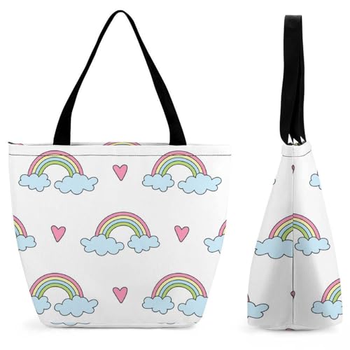 GIOKQB Regenbogen Damen Handtasche Shopper Umhängetasche Schultertasche Tragetasche Mit Reißverschluss 28.5x18x32.5cm von GIOKQB