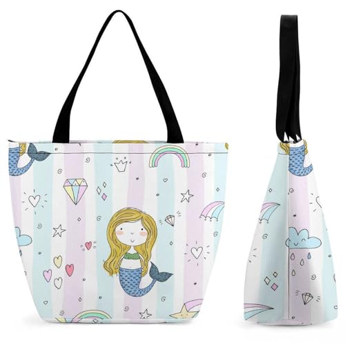 GIOKQB Regenbogen-Meerjungfrau Damen Handtasche Shopper Umhängetasche Schultertasche Tragetasche Mit Reißverschluss 28.5x18x32.5cm von GIOKQB