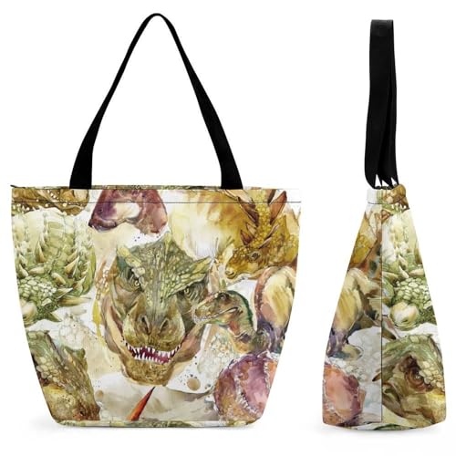 GIOKQB Retro-Dinosaurier Damen Handtasche Shopper Umhängetasche Schultertasche Tragetasche Mit Reißverschluss 28.5x18x32.5cm von GIOKQB