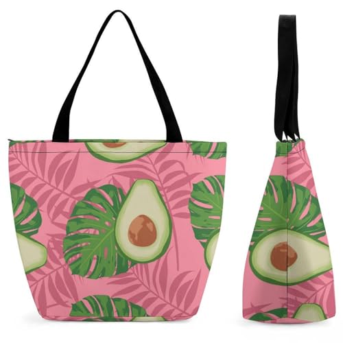 GIOKQB Rosa Grüne Avocado Damen Handtasche Shopper Umhängetasche Schultertasche Tragetasche Mit Reißverschluss 28.5x18x32.5cm von GIOKQB