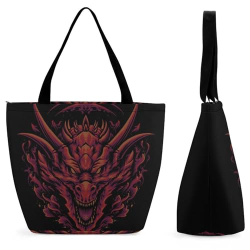 GIOKQB Roter Drache Damen Handtasche Shopper Umhängetasche Schultertasche Tragetasche Mit Reißverschluss 28.5x18x32.5cm von GIOKQB