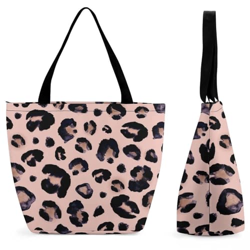 GIOKQB Schwarzer Leopard Damen Handtasche Shopper Umhängetasche Schultertasche Tragetasche Mit Reißverschluss 28.5x18x32.5cm von GIOKQB