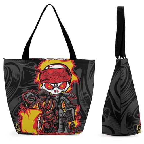 GIOKQB Totenkopf Motorrad Damen Handtasche Shopper Umhängetasche Schultertasche Tragetasche Mit Reißverschluss 28.5x18x32.5cm von GIOKQB