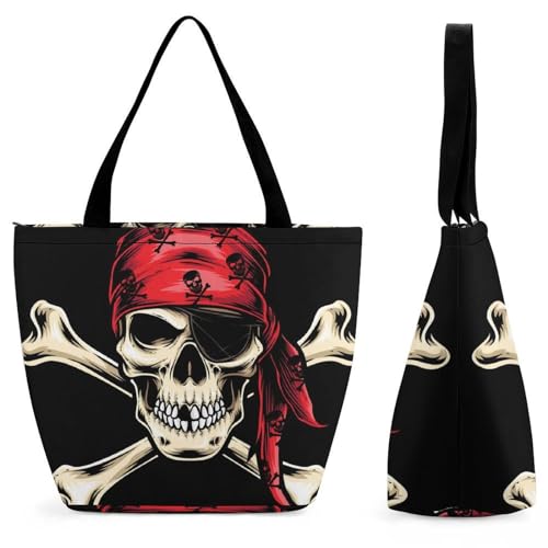 GIOKQB Totenkopf Rot Damen Handtasche Shopper Umhängetasche Schultertasche Tragetasche Mit Reißverschluss 28.5x18x32.5cm von GIOKQB