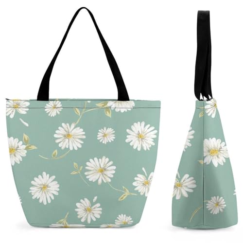 GIOKQB Weiße Blume Damen Handtasche Shopper Umhängetasche Schultertasche Tragetasche Mit Reißverschluss 28.5x18x32.5cm von GIOKQB