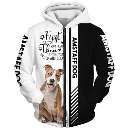 GIOPSQ Hoodies Jacken T-Shirt Strickjacke Thin 3D Amstaff Dog Printing Pullover Männer Frauen Polyester Casual Sweatshirt Einzigartig Drucken/A1/M von GIOPSQ