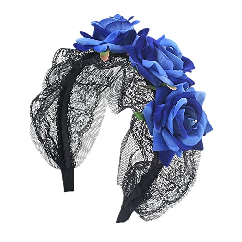 GIVBRO Halloween Spitze Stirnbänder Rose Floral Hair Hoop Hexe Kopfbedeckung für Tag der Toten Party Rollenspiel Verkleidung Zubehör Blau von GIVBRO