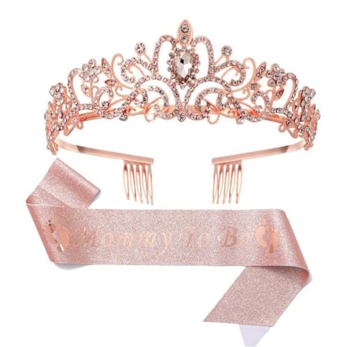 GIVBRO Strass-Tiara-Krone mit Kämmen und Schärpe für werdende Mütter, Babyparty, Party-Dekoration, Einheitsgröße, Metalllegierung von GIVBRO