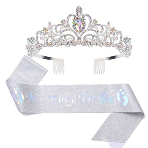 GIVBRO Strass-Tiara-Krone mit Kämmen und Schärpe für werdende Mütter, Babyparty, Party-Dekoration, Einheitsgröße, Metalllegierung von GIVBRO