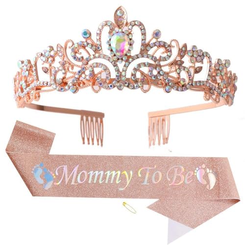 GIVBRO Strass-Tiara-Krone mit Kämmen und Schärpe für werdende Mütter, Babyparty, Party-Dekoration, Einheitsgröße, Metalllegierung von GIVBRO