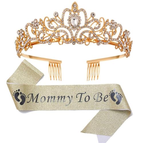 GIVBRO Strass-Tiara-Krone mit Kämmen und Schärpe für werdende Mütter, Babyparty, Party-Dekoration, Einheitsgröße, Metalllegierung von GIVBRO