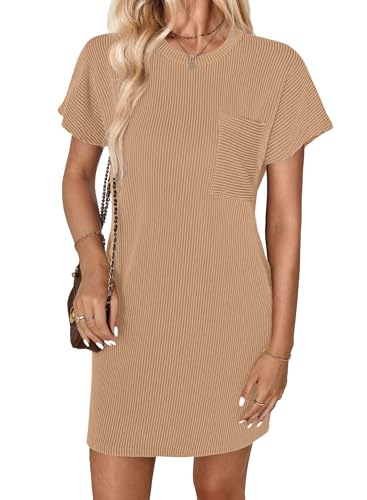 GLEENOD Kleid Damen Rundhals Kurzarm Strand Lose Etuikleid Casual Sommer Rippenstrick Tunika T-Shirt Mini Kleider 2025 Frühling GLEENOD Kleid Damen Rundhals Kurzarm Strand Lose Etuikleid Casual Sommer Rippenstrick Tunika T-Shirt Mini Kleider 2025 Frühling von GLEENOD
