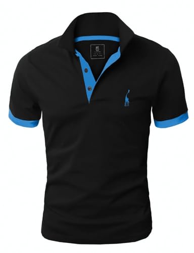 GLESTORE Kurzarm Poloshirt Herren T Shirt Männer Hemd Herren T-Shirt Sommer Slim Fit Polo Shirt Schwarz&Blau XXL von GLESTORE
