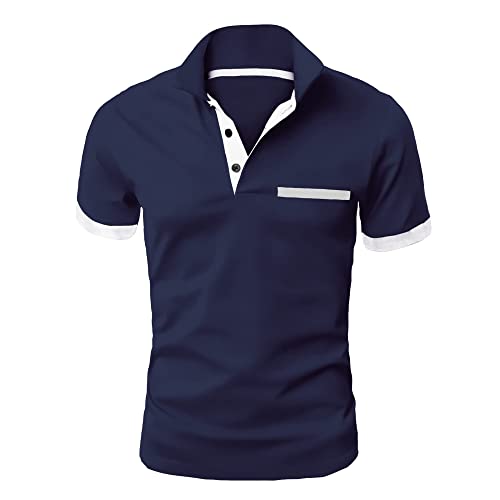 GLESTORE Poloshirt Herren T Shirts Männer Golf Polo Shirts Outdoor Sport Sommer Hemd Herren Tennis T-Shirt Marineblau und weiß 3XL von GLESTORE