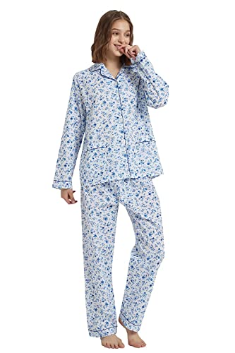 GLOBAL Damen Pyjama Set 100% Baumwolle Komfortable Schlafanzug Zweiteiliger Kordelzug Nachtwäsche Hausanzug für Frauen von GLOBAL