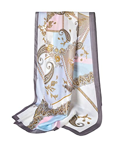 GLORIS Damen schal fein seidig groß 180 x 90 cm HellBlau-Grau mit Paisley Prints. Halstuch Tuch für Frauen. Kopftuch Halstuch Schal. Seidenschal Elegante von GLORIS