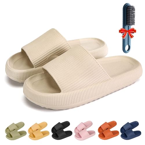 GLSAYZU Pummy Original Damen Cozy Slides, Wolken Original Weich Rutschfest Dicke Sohle Badeschuhe Damen Herren (Beige, Erwachsene, Damen, 40, Numerisch (von/bis), EU Schuhgrößensystem, 41, M) von GLSAYZU