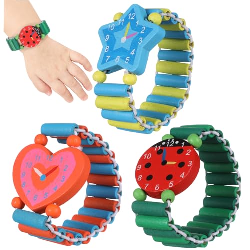 GLSTOY 4 Stück Cartoon Armbanduhr Spielzeug Kinderarmband Kinderuhr Spielzeug Kreatives Holzspielzeug Armbanduhr Spielzeug Holzuhrenarmband von GLSTOY