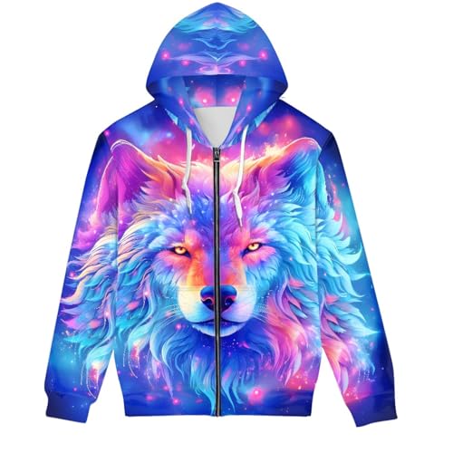 GLUDEAR Unisex Realistischer 3D-Digitaldruck Full Zip Hoodie Jacken Kapuzen-Sweatshirt, Leuchtende Regenbogen-Galaxie, cooler Wolf, X-Large GLUDEAR Unisex Realistischer 3D-Digitaldruck Full Zip Hoodie Jacken Kapuzen-Sweatshirt, Leuchtende Regenbogen-Galaxie, cooler Wolf, X-Large von GLUDEAR