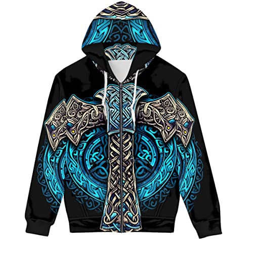 GLUDEAR Unisex Realistischer 3D-Digitaldruck Full Zip Hoodie Jacken Kapuzen-Sweatshirt, Wikinger Blitz Tomahawk, 4X-Large GLUDEAR Unisex Realistischer 3D-Digitaldruck Full Zip Hoodie Jacken Kapuzen-Sweatshirt, Wikinger Blitz Tomahawk, 4X-Large von GLUDEAR