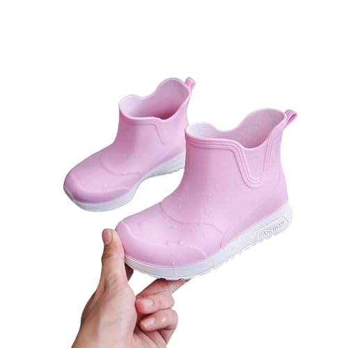 GLYLFQZJ Regenstiefel Für Kinder Frühlingskinder Regenstiefel Weiche Wasserfeste Schuhe Herumn Jungen Mädchen Nicht-Schlupf-Verschleiß-Resistenter Knöchelstiefel-24-25-Rosa von GLYLFQZJ