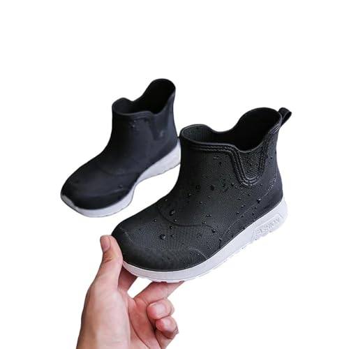 GLYLFQZJ Regenstiefel Für Kinder Frühlingskinder Regenstiefel Weiche Wasserfeste Schuhe Herumn Jungen Mädchen Nicht-Schlupf-Verschleiß-Resistenter Knöchelstiefel-30-31-Schwarz von GLYLFQZJ