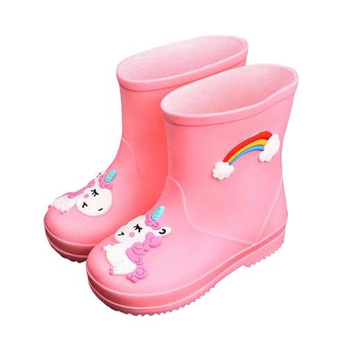 GLYLFQZJ Regenstiefel Für Kinder Kid Rain Boot Boy Girl Pvc Nonflip Outdoor Cartoon Einhorn Regenstiefel Für Kinder Wasserdichte Schuhwasserstiefel Mädchen-25 Insole15Cm-Rosa von GLYLFQZJ