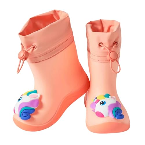 GLYLFQZJ Regenstiefel Für Kinder Kinder Regenstiefel Wasserdichte Nicht-Schlupf-Gummistiefel Pvc Cartoon Wasserschuhe Für Jungen Mädchen Outdoor Freizeit Regenschuhe-14-Insole14Cm-Rosa von GLYLFQZJ