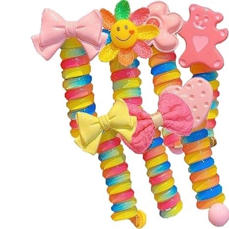 Bunte Telefondraht-Haarbänder for Kinder, Telefonkabel, gerade Spiral-Haargummis, geflochtene Telefondraht-Haarbänder (Color : J-7PCS) von GMFLEX