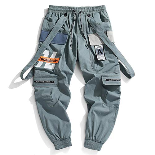 Herren Bänder Cargo Pants Herren Harajuku Casual Jogger Track Streetwear Hose Hip Hop Haremshose Techwear Green L von GMFOSEOZ