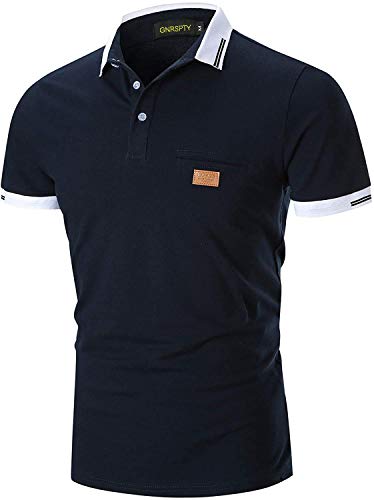 GNRSPTY Herren Poloshirts Kurzarm Baumwolle Polo Shirts Männer Slim Fit Polohemd Golf Farbe Nähen T-Shirt S-XXL,Blau,3XL von GNRSPTY