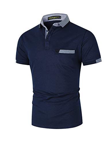 GNRSPTY Herren Poloshirts Kurzarm Baumwolle Polo Shirts Männer Slim Fit Polohemd Golf Farbe Nähen T-Shirt S-XXL,Blau 1,3XL von GNRSPTY