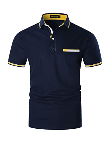 GNRSPTY Poloshirt Herren Kurzarm Klassischer Basic Baumwolle Golf T-Shirt,Blau,L von GNRSPTY